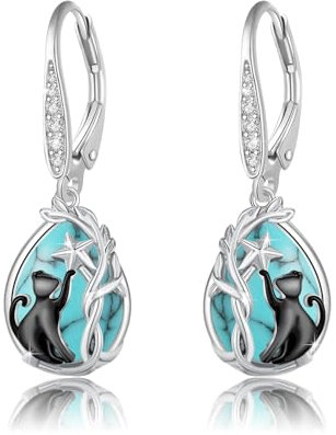 Türkis Katze Ohrringe 925 Sterling Silber Baum des Lebens Ohrringe Katzen ohrringe für Frauen Geburtstag Schmuck Geschenk für Katzenliebhaber