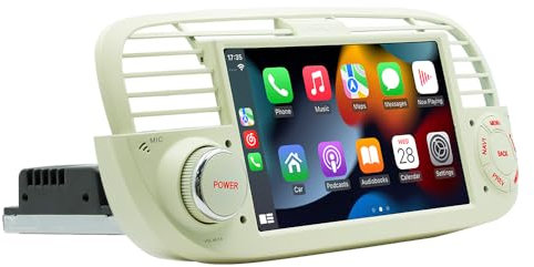 Automodz for Fiat 500 Wireless Carplay Android Car Stereo 2007-2015 with Android Auto 7 Touch Screen Car Radio Bluetooth with Sat Nav WiFi USB SWC RCA FM RDS Rear View Camera for Fiat 500 2007-2015