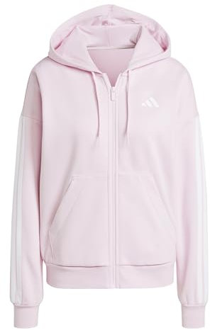 adidas Damen Essentials 3-Stripes Full-Zip Fleece Hoodie, Clear pink/White, XS