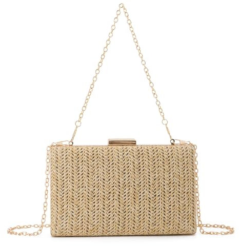 Syrads Sac à bandoulière en paille pour femmes Tissé Plage Embrayage Pailles Sacs de soirée de plage d’été,Jaune clair