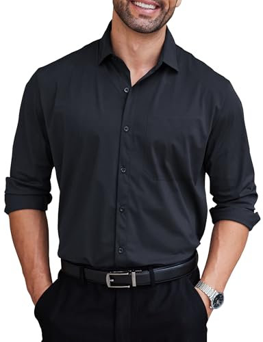 COOFANDY Mens Dress Shirts Long Sleeve Wrinkle Free Shirt Textured Business Casual Button Down Shirt, Navy Blue, 3XL