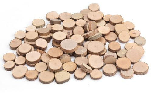 Holzscheiben zum Basteln Deko Klein, 100 Stücke Holz Log Scheiben DIY Handwerk kleine holzscheiben Holzplatte Runde 1-2cm Unvollendete baumscheiben klein für DIY Kunsthandwerk, Hochzeit Deko