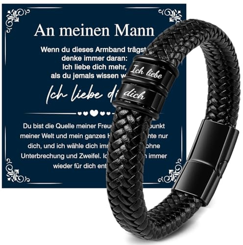 Ich Liebe Dich Geschenke für Männer, Armband Herren Leder mit Gravur - Ich liebe dich, Armbandschmuck als Weihnachten/Valentinstag/Geburtstag/Jahrestag/Hochzeitstag Geschenk für Ehemann/Freund/Partner