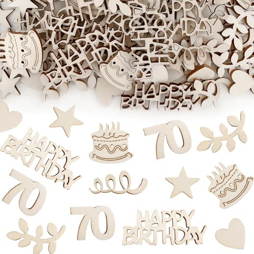 BURGEON 115 Stück Konfetti 70 Geburtstag Tischdeko Holz, Happy Birthday Konfetti 70 Tischdeko Geburtstag Deko, Streudeko Geburtstag Deko Mädchen Junge Kinder für Geburtstage Partys Dekoration, 70
