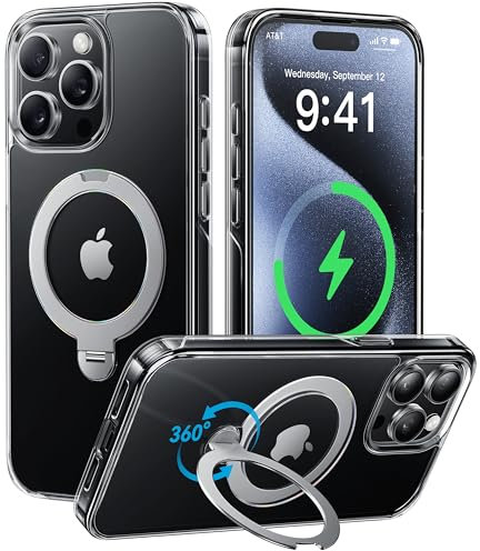 CASEKOO 360° MagicStand (Pro-Version) für iPhone 15 Pro Max Hülle für MagSafe [Unsichtbarer Ständer] [Militärschutz] Stoßfest Kratzfest Schutzhülle Griffig Case Dünn Handyhülle - Transparent