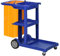 HOMCOM Professioneller Reinigungswagen mit 3 Ablagen mit Besenhaken und 100L Tasche, Mehrzweck-Kunststoff-Rollwagen für Hotel, Hotel und Restaurant, 121x50.5x96.5 cm, Blau