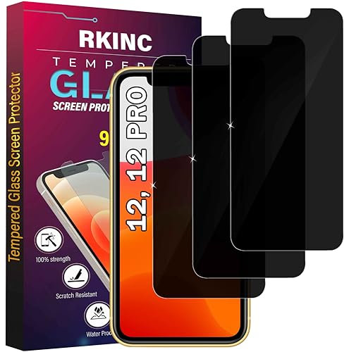 RKINC 3 Stück, Sichtschutz Panzerglas für iPhone 12 12 Pro 6.1-Inch, Anti-Spähen Panzer Schutz Glas HD Displayschutzfolie, 0,33 mm kratzfest, splitterfrei, blasenfre
