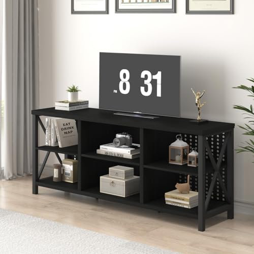 Mudmasa TV Schrank, TV Lowboard, Ferbsehschrank für 60 Zoll, TV Table Fernsehtisch für Wohnzimmer, 140x38x61.5 cm, Schwarz, Industrie Design