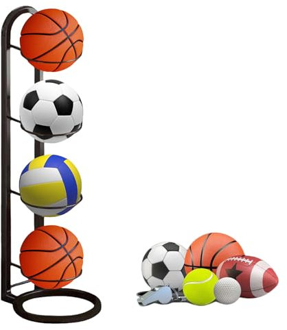4 Tier Ball Storage Rack, Vertical Ball Storage Rack, Ball Stand, for Storing Footballs, Basketballs, Volleyballs, Black