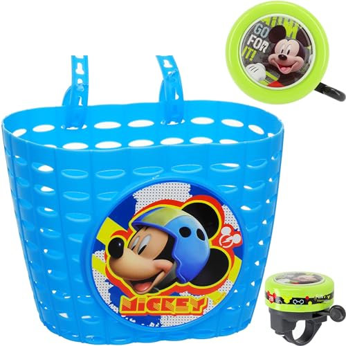 alles-meine.de GmbH 2 TLG. Set: Fahrradklingel + Fahrradkorb - Mickey Maus - UNIVERSAL Ding Dong - 2 Klang - Klingel für das Fahrrad/Jungen Mädchen - kleine Lenkerklingel - KOR..