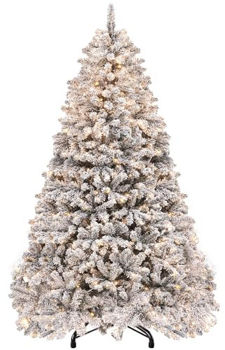 YITAHOME Árbol de Navidad Artificial de 182 cm con Nieve y 250 Luces LED, Aprox. 800 Puntas, árbol de Navidad Realista con Sistema Plegable y Soporte de Metal, Montaje rápido para el hogar y Tiendas,