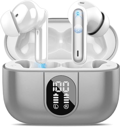 Wireless Earbuds, Bluetooth 5.3 Headphones In Ear with 4 ENC Noise Cancelling Mic, 40H Playtime Bluetooth Earphones, Mini Deep Bass Stereo Ear Buds, IP7 Waterproof Wireless Headphones, LED Display
