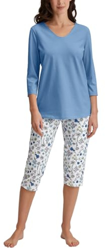 CALIDA Flower Nights 3/4-Pyjama Damen, 100% Baumwolle, atmungsaktiv, hautfreundlich, pflegeleicht