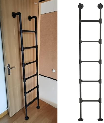 Scala Per Soppalco Per Soffitta Montata A Parete Scala Interna Nera Per Letto A Castello Scala Antincendio In Ferro Metallico Per Dormitorio, Biblioteca, Magazzino, Terrazza, Camper, (Size:150cm/59in)