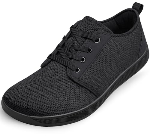 PQKDM Unisex Wide Barefoot Shoes Mens Womens Trainers Wide Toe Box Trainers Minimalist Shoes Lightweight Breathable Walking Shoes Black Size 11