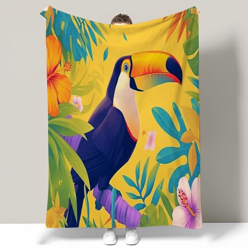 Kuscheldecke Flauschig Decke Fleecedecke - Tukan - Kuscheldecke Flauschige für Gemütlichkei, 100x130cm Dschungelpapagei Decke, Weich & Warm, Pflegeleichte Flauschige Decke
