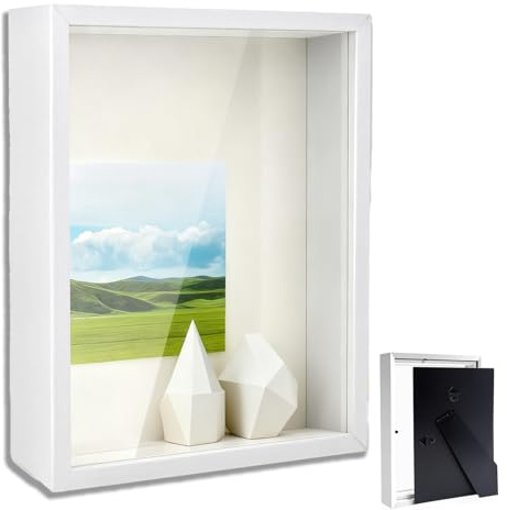 Bilderrahmen zum Befüllen, Tiefer Bilderrahmen zum Befüllen 10 x 15 cm, mit Transparente Acrylplatte, 3D Objektrahmen Tiefer 3cm, Quadratischer Stereoskopischer Rahmen, Wände, Kunsthandwerk, Weiß