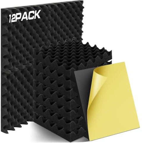 12 placas de espuma acústica autoadhesivas, aislamiento acústico para pared, 30 x 30 x 5 cm, placas de espuma acústica de alta densidad, absorbentes de sonido para estudio de grabación, oficina, hogar