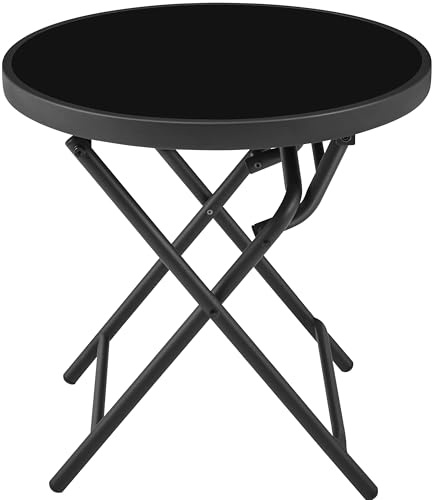 Abician Table de Jardin Ronde Pliable en Verre Table de Salle à Manger extérieur Diamètre 46cm Table Basse en métal pour Jardin/Balcon/terrasse