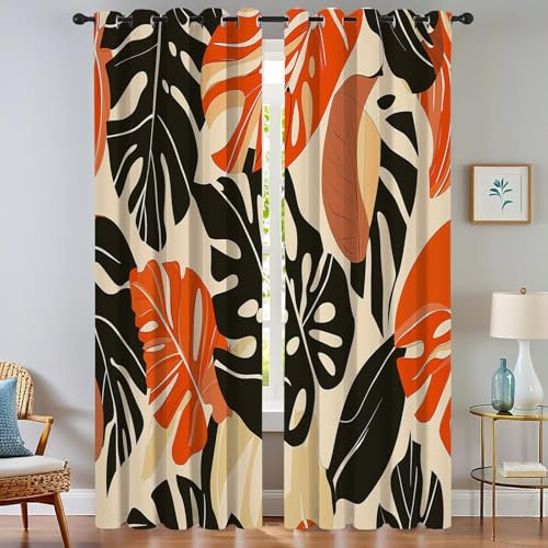 TDNEKMCA Gardinen Schlafzimmer VorhangTropische Blätter Monstera Gardine Blickdicht Gardinen mit Ösen Verdunklungsvorhänge Modern Innen Balkontür Küche Vorhänge H225 x B140 cm