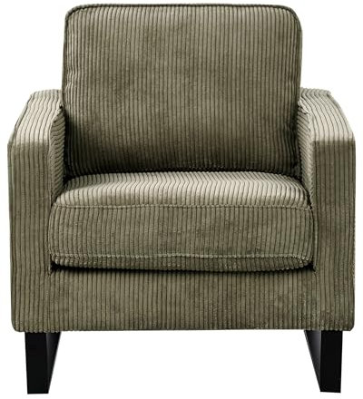 Retro Sessel Cord grün mit Armlehnen schwarze Füße aus Edelstahl Vind