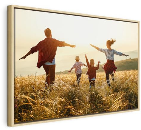 murando - Quadro con Cornice Naturale Personalizzato con Foto su Tela Strutturata 60x40 cm STAMPA FOTO ONLINE - Idea Regalo Personalizzabile per Anniversario - Telaio in Legno - Quadri con Cornici