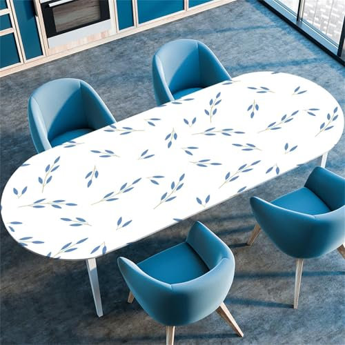 Highdi 3D Mantel Oval con Bordes Elástica, Mantel Mesa Oval Ajustable y Antimanchas Protector de Mesas Oval para Jardín Exterior Comedor Cocina (Flor Simple 2,91x152cm)