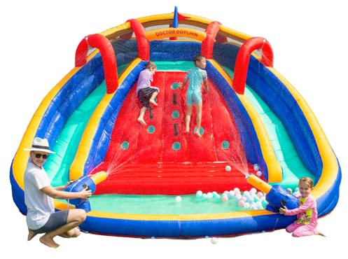 Mixcous Inflatable Water Slide Bouncer with Double Water Cannon & Slide, Splash Zone – Kids Bounce House with Climbing Wall & 720W Blower | Quick Setup, Durable Design Backyard Play (Dry/Wet Use)