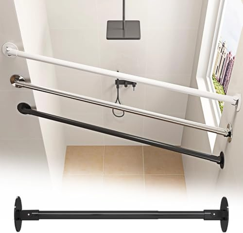 Kleiderstange Schrank Flansch Verstellbare Schrankstange für Schräge Wand, Versenkbare Eck-Duschvorhangstange aus Edelstahl, 180° Schwenkbare Kleiderstange Zum Aufhängen(Black,100-150cm(39 3/8-59))