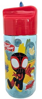 My sweety pop - Borraccia per bambini in plastica con cannuccia Spidey - 17 cm - Bottiglia trasparente per scuola, sport, uscite - Chiusura sicura - trasparente - rosso/blu