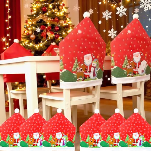 Kezidhp 6er Set Stuhlhussen Weihnachten, Weihnachtsstuhlhussen, Stuhlabdeckung Drucken Design Weihnachtlichen, Weihnachtsdeko Innen, Stuhlhusse Weihnachten, Hussen für Stühle, Stuhlbezüge