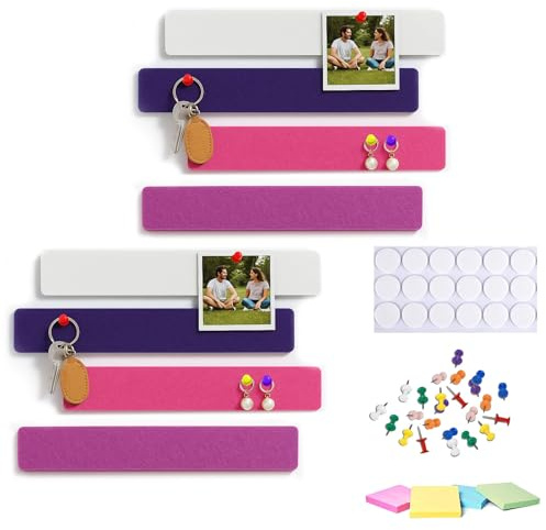 Filz Pinnwand Streifen 8 Pack - Pinnwände mit spurlosen Blöcken, DIY Wand Organizer für Fotos, Schlüssel, To-Do-Listen, Klassenzimmer, Schlafzimmer und Büros