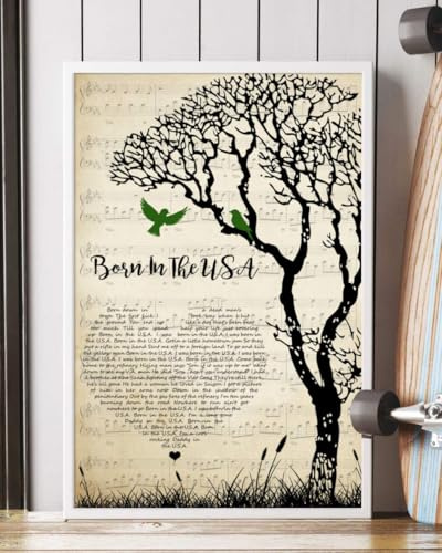 YAASIMOULE Poster Born In The Usa Songtext Herz Baum Vögel Wandkunst Wohndekoration