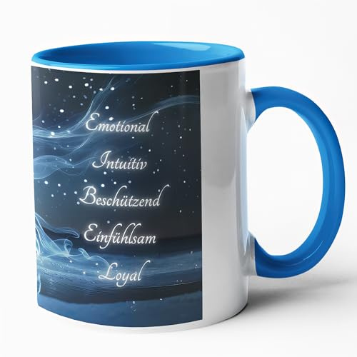 Sternzeichen Tasse 330ml Horoskop Tasse mit astrologischem krebsmotiv Eigenschaften Geschenkidee für Juni Juli Geborene cancer Becher für Kaffee Tee Spirituell Astrologie (03 blau – mit Motivdruck)