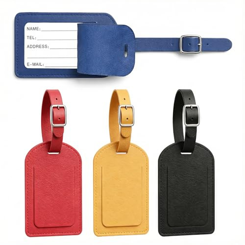 YEibi Identificadores de Maletas, Pack de 4 Etiquetas para Maletas de Viaje de Cuero Sintético PU, Cubierta para Datos y Correa Ajustable, 4 Colores