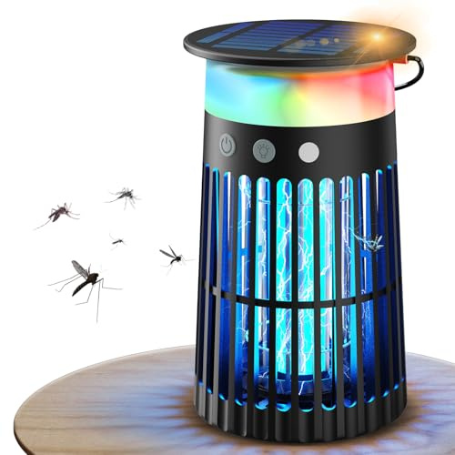 Dnenellr Lámpara Antimosquitos Solar de Exterior, Mata Mosquitos Eléctrico 4200V, Impermeable IPX5, Carga Solar y USB-C, Batería 4000mAh, Sin Cables para Jardín, Terraza, Balcón e Interior