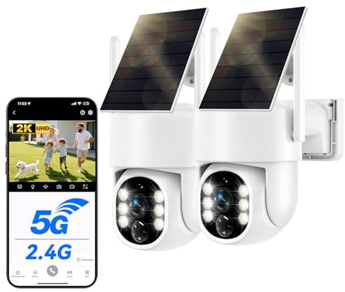 WESECUU Telecamera di Sorveglianza WiFi Esterna Senza Fili Solare 2.5K 4MP con Pannello Solare 5W, 2K QHD, Batteria 8000mAh, Wi-Fi 2.4G e 5GHz, PTZ 360° Seguimento Automatico, IP66, Rilevazione PIR