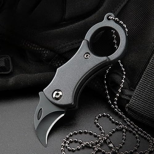 Folding Pocket Cutter with Carabiner, Mini EDC Box Opener Keychain Tool for Camping Hiking Outdoor, Compact Blade Gadget Black