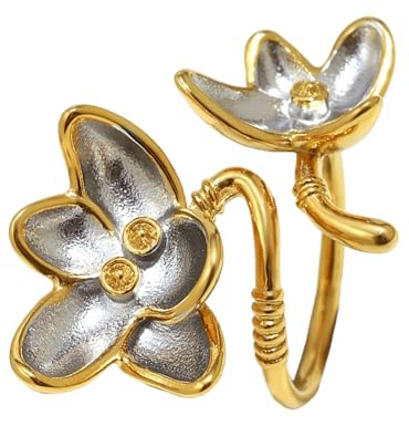 Msioytog Floreali artistici regolabili Gioielli bicolore in acciaio inossidabile a prova allergia a fascia aperti artistici Regalo regolabile in acciaio inossidabile