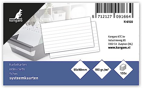 Karteikarten Kangaro 55x90mm liniert 190g Packung 100 blatt