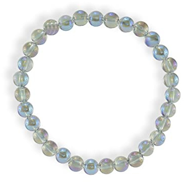 aquasensishop Budawi® Aqua Aura Armband | schimmerndes Bergkristall Perlenarmband 6 mm | Stretcharmband Naturstein Schmuck