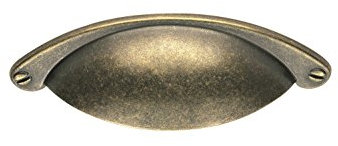 Traditional Half Moon Shaker Cup Pull Kitchen/Cabinet Handle with Faux Screws 64mm Hole Centres - Antique Brass Finish