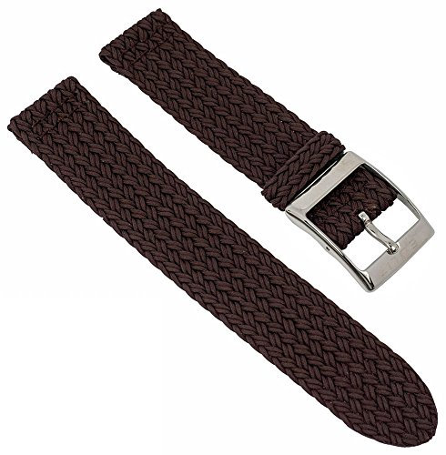 Eulit Perlonband Zweiteliges Band, geflochten - Uhrenarmband 20mm 28932S, Farbe:braun