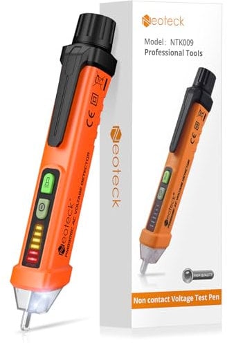 Neoteck Non Contact Voltage Tester 12-1000V/48V-1000 Adjustable Sensitivity AC Voltage Detector Pen Live/Null Wire Tester With LCD Display Buzzer Alarm Wire Breakpoint Finder (Orange)
