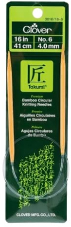 Clover Takumi Bamboo Circular 16-Inch Knitting Needles, Size 6 (3016/16-06)