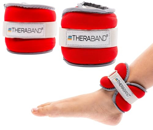 THERABAND Gewichtsmanschetten für Handgelenke – 2er-Set, je 450 g – Rot – Für Gleichgewichtstraining, Reha, Fitness & sicheres Outdoor-Workout mit Reflektoren