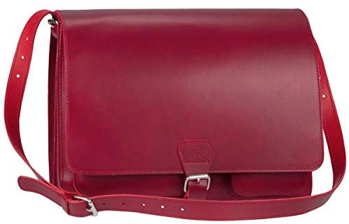 Ruitertassen Umhängetasche Leder Posttasche Messenger Lehrertasche rot Damen Herren Männer Frauen für Schule Beruf Uni