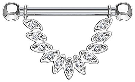 Piersando Brustwarzen Piercing Intimpiercing Nippelpiercing Brust Nippel Intim Brustwarzenpiercing Barbell mit Kristall Feder Tribal Anhänger Silber