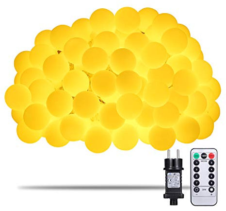 Afufu Lichterkette, 100er LED Kugel LED Lichterkette mit timer, 10m Warmweiß, EU Stecker, 3m Stromkabel, Deko für Innen und Außen, erweiterbar, 31V Niederspannungs Transformator