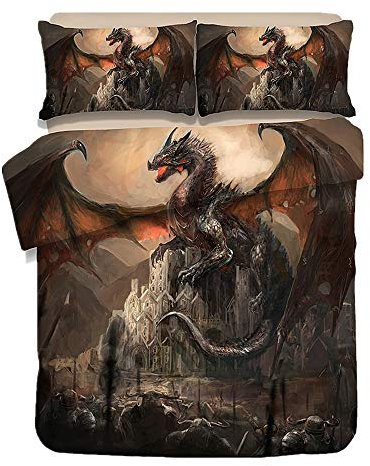 3D Fliegender Drachenmuster Bettdecken-Sets, Bettwäsche, Roter Purpurroter Gold Schwarz Kristall Drache, Luxuriöser Stepp Decken Kissenbezug,140 x 200 cm (Schwarzer Drache, 140 x 200 cm)